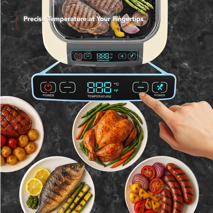 OVENTE Smokeless Indoor Grill, 1500W Electric Portable Korean BBQ Grill with One-Touch Control, LED Smart Display, Tempered Glass Lid, Two Removable Non-Stick and Dishwasher Safe Plates, White SGR85W