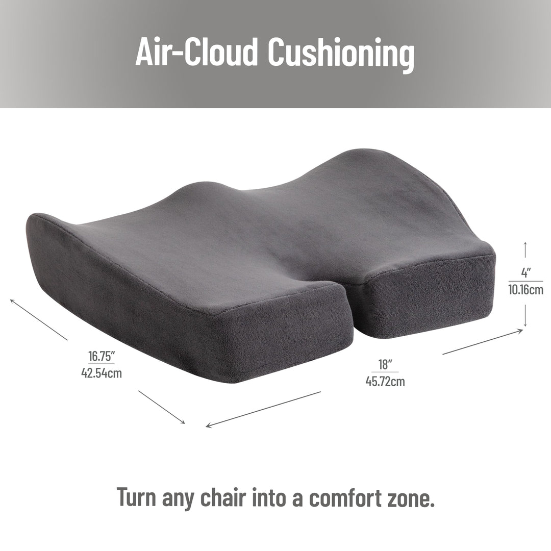 Mind Reader Air-Cloud Memory Foam Seat Cushion, Ergonomic Support for Lower Back, Coccyx, and Hip Pain Relief, Promotes Better Posture, Washable Cover, Gray