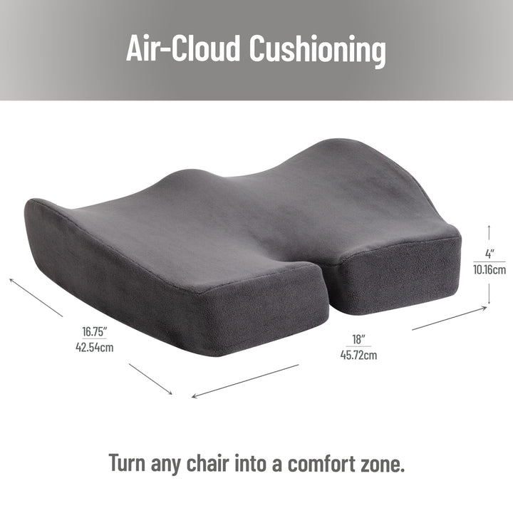 Mind Reader Air-Cloud Memory Foam Seat Cushion, Ergonomic Support for Lower Back, Coccyx, and Hip Pain Relief, Promotes Better Posture, Washable Cover, Gray
