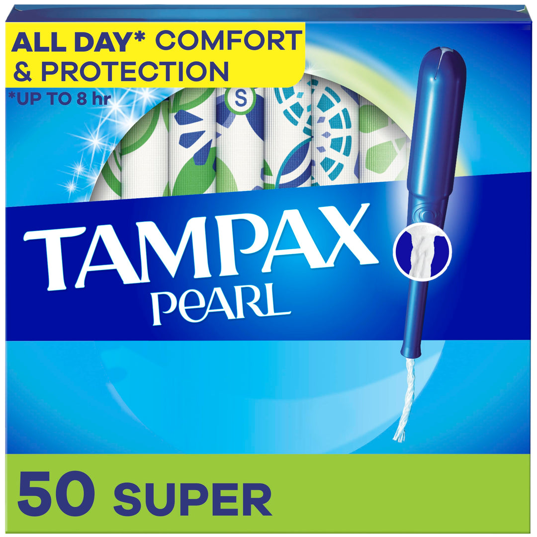 Tampax Pearl Tampons for Women, with LeakGuard Braid, Super Absorbency, Unscented, 50 Count