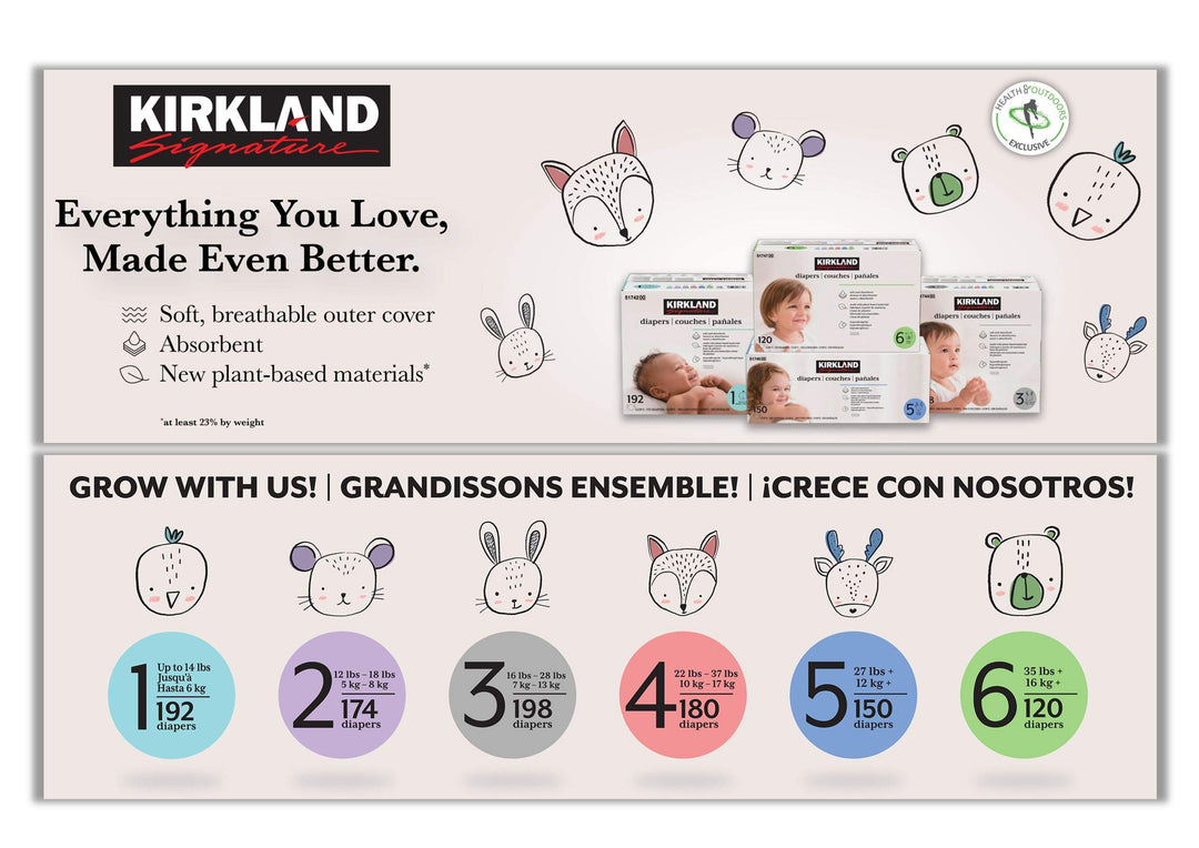 Kirkland Signature Diapers Size 1 (Up to 14 Pounds) 192 Count W/Exclusive Health and Outdoors Wipes Retail $73.45