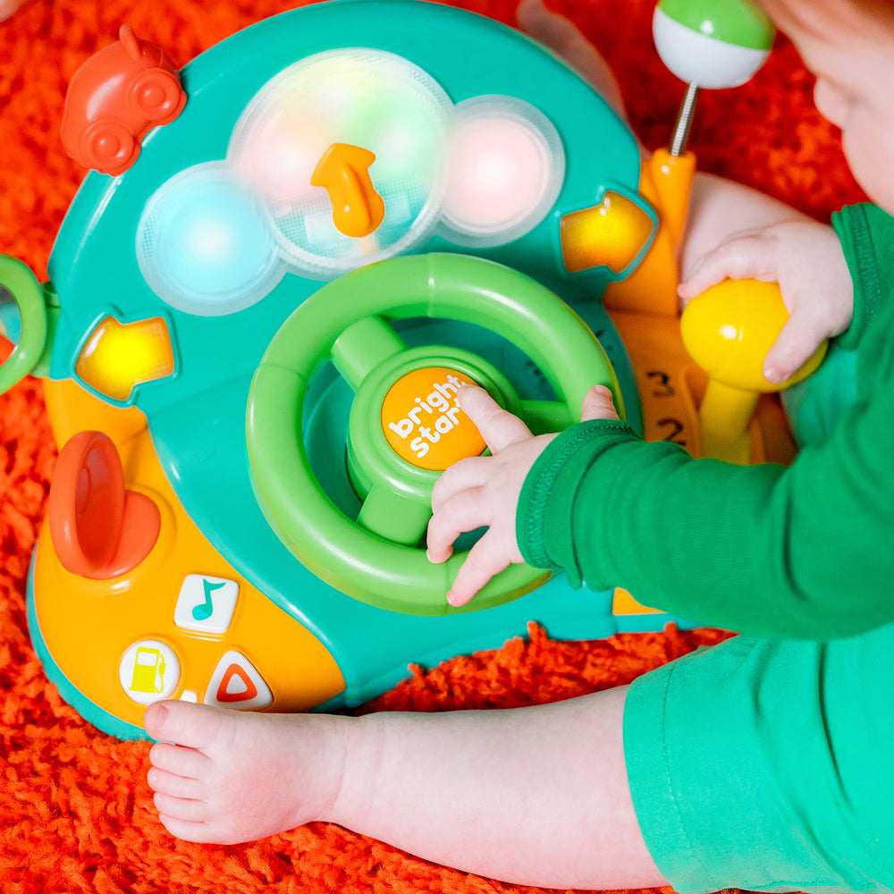 Bright Starts Lights and Colors Driver Toy Steering Wheel with Car Sounds for Pretend Play - Green, 6 Months and up Retail $19.99