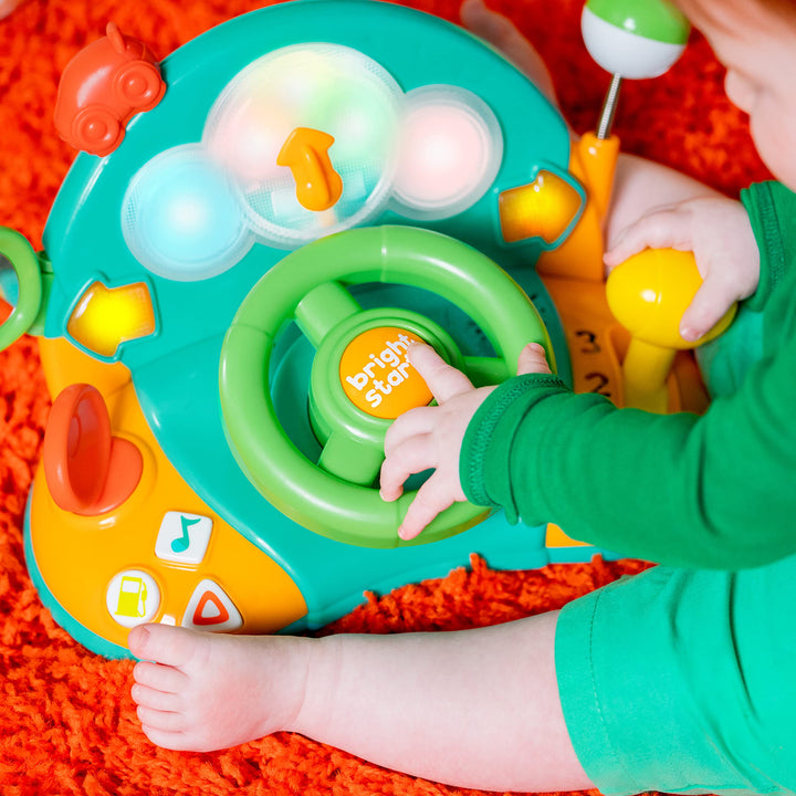 Bright Starts Lights and Colors Driver Toy Steering Wheel with Car Sounds for Pretend Play - Green, 6 Months and up Retail $19.99