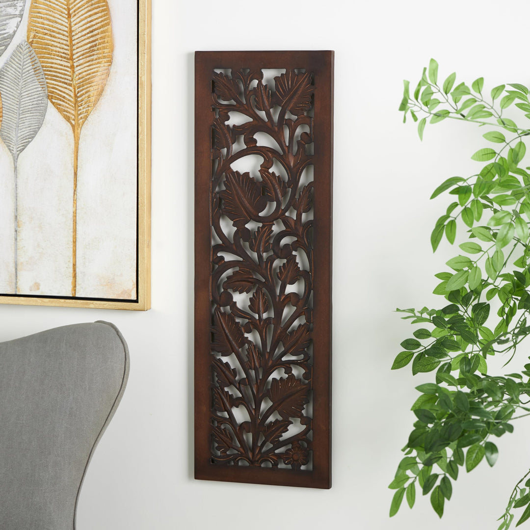 Deco 79 Wooden Floral Handmade Home Wall Decor Intricately Carved Acanthus Wall Sculpture, Wall Art 12" x 1" x 36", Brown Retail $31.49