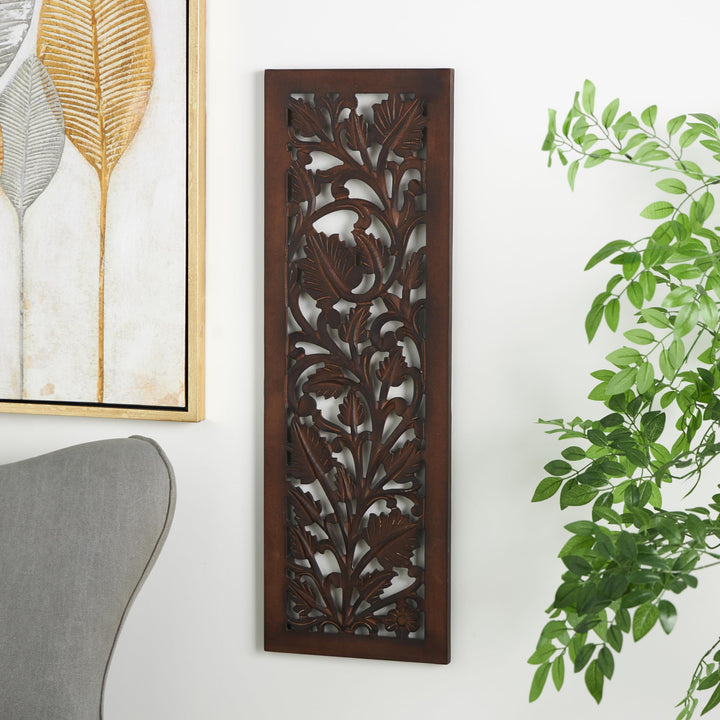 Deco 79 Wooden Floral Handmade Home Wall Decor Intricately Carved Acanthus Wall Sculpture, Wall Art 12" x 1" x 36", Brown Retail $31.49