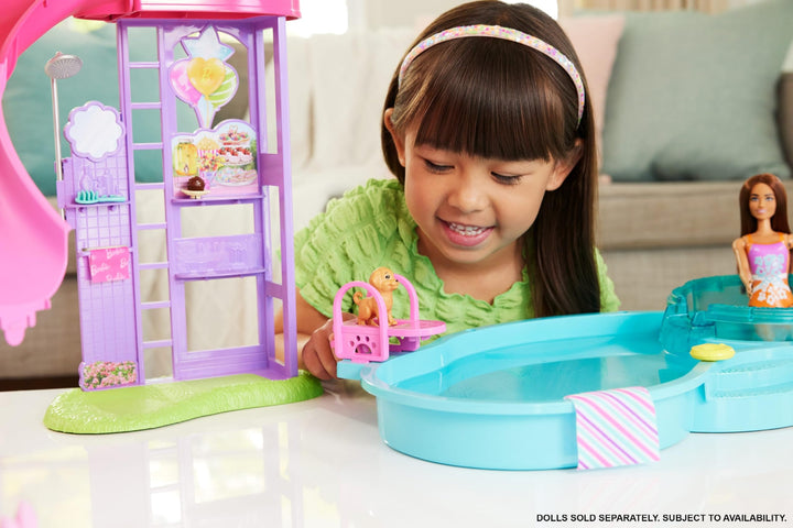 Barbie Dream Pool Playset with 6 Play Areas, Including Slide & Bubbling Hot Tub, Plus 20+ Accessories Like Pet, Floaties & More