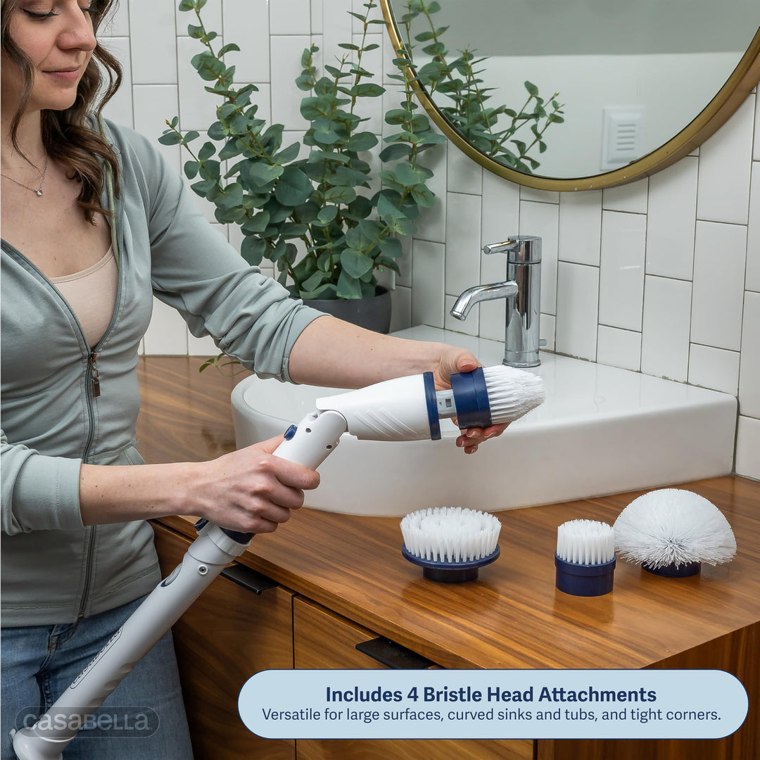 Casabella Power Spin Scrubber, Extendable to 47.5” – Cordless Electric Cleaner for Shower, Kitchen, Bathroom, Tile, Tub, Car, Deck - Rechargeable Spin Brush with Adjustable Brush Head & 4 Attachments Retail $49.99