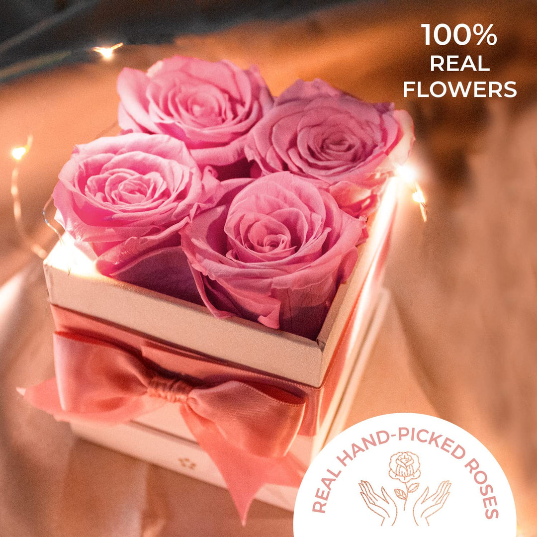 AROMEO Pink Roses, A Gift That Lasts | Fresh Flowers for Delivery, Mothers Day Gifts, Mom, Girlfriend, Wife, Mother, Birthday, Women Gift. Preserved Fresh Cut Zero Maintenance Roses with Box Retail $69.99