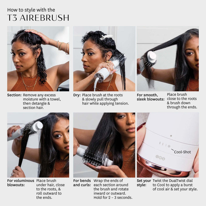 T3 Women's T3 AireBrush One-Step, White/Rose Gold, Oval