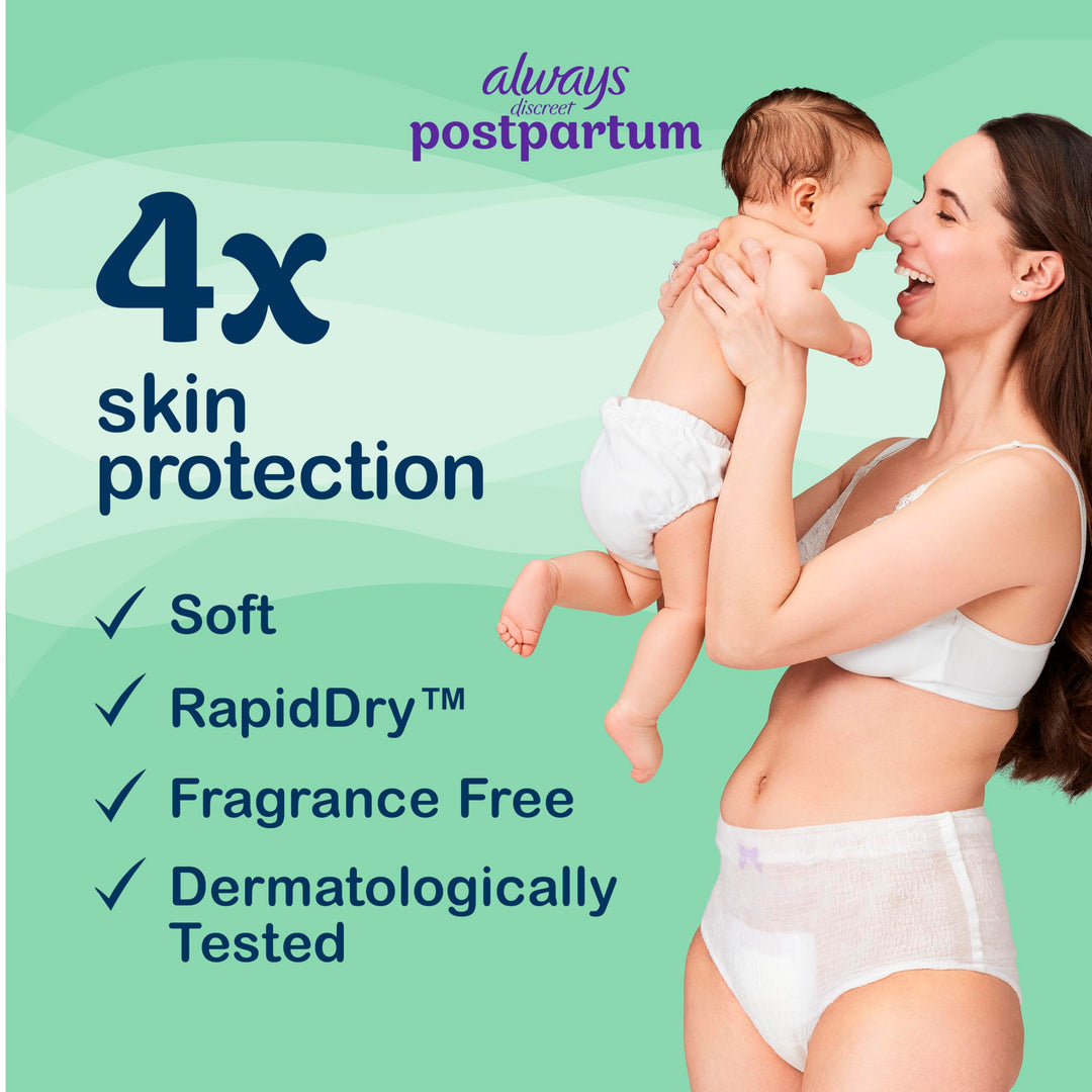 Always Discreet Postpartum and Adult Incontinence Underwear for Women, Small/Medium, Maximum Protection, 14 Count