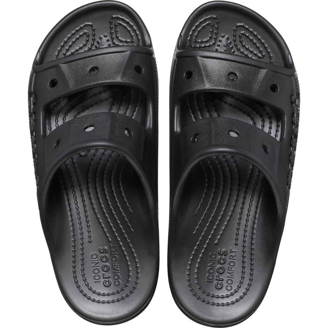Crocs Men's and Women's Baya Two-Strap Slide Sandals, Black, 7 Women/5 Men Retail $39.99