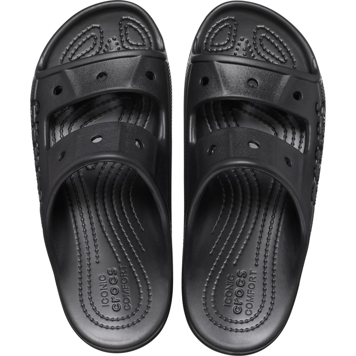 Crocs Men's and Women's Baya Two-Strap Slide Sandals, Black, 7 Women/5 Men Retail $39.99