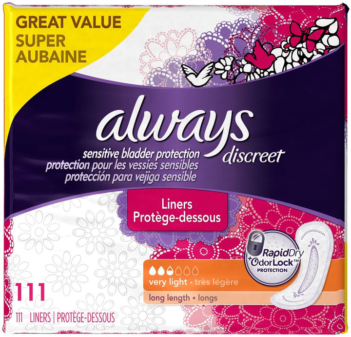 Always Discreet, Incontinence Liners, Very Light, Long Length, 111 Count, 111 Count