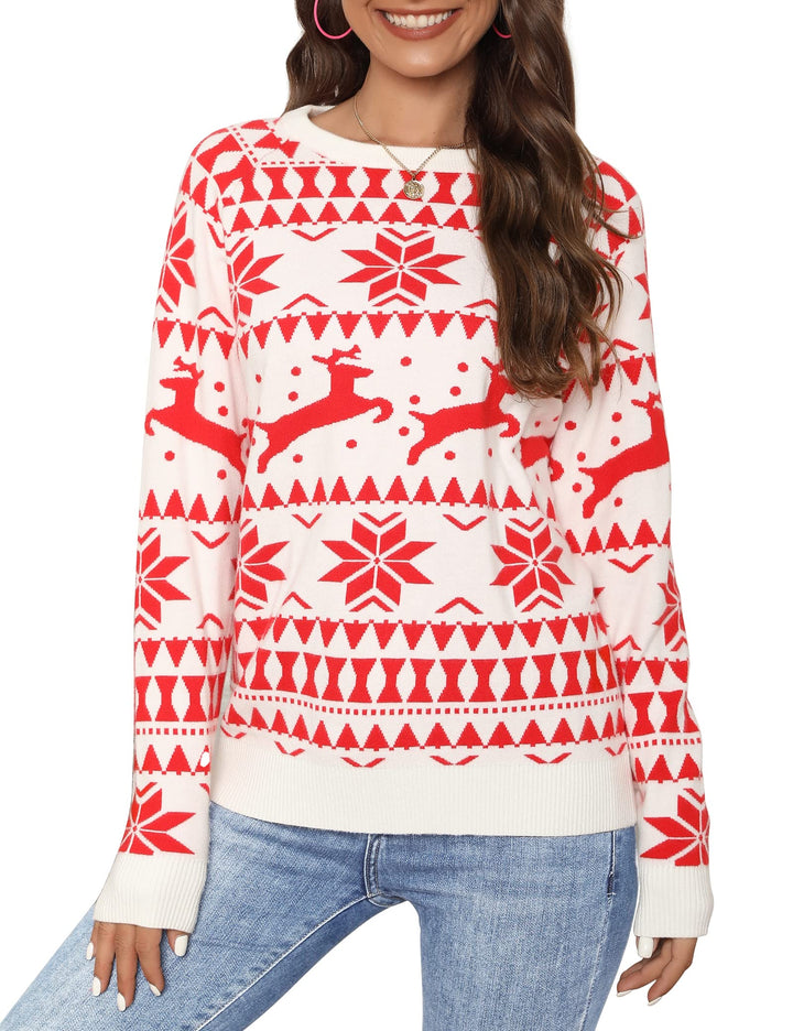 Sarin Mathews Reindeer Christmas Sweater for Women Family Matching Outfits Funny Cut Holiday Ugly Sweaters Pullover Top XL Retail $59.99