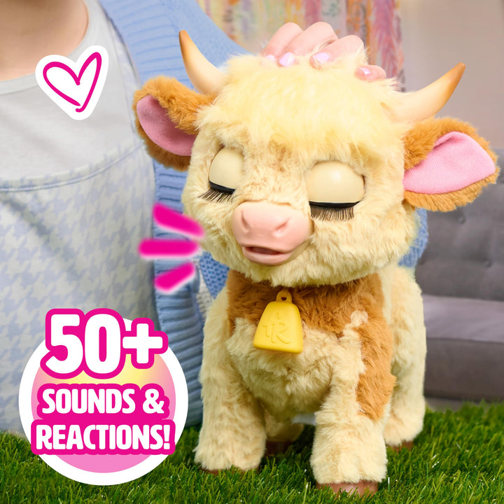 FurReal Maggie The Feed & Follow Cow, 11 Inch Interactive Highland Mini Cow, for Boys and Girls, Ages 4 and up Retail $45.99