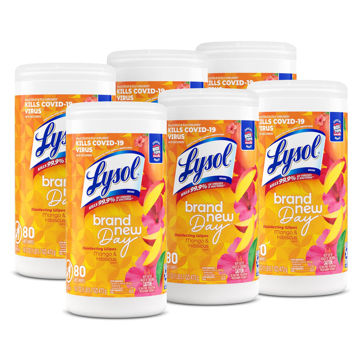 Lysol Disinfecting Wipes, Mango & Hibiscus 80ct, (Pack of 6)