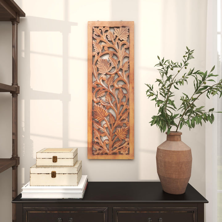 Deco 79 Wooden Floral Handmade Home Wall Decor Intricately Carved Acanthus Wall Sculpture, Wall Art 12" x 1" x 36", Brown Retail $31.49