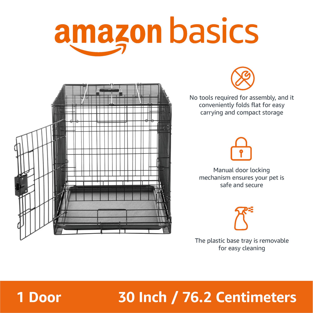 Amazon Basics - Durable, Foldable Metal Wire Dog Crate with Tray, Single Door, 30 x 19 x 21 in, Black Retail $39.23