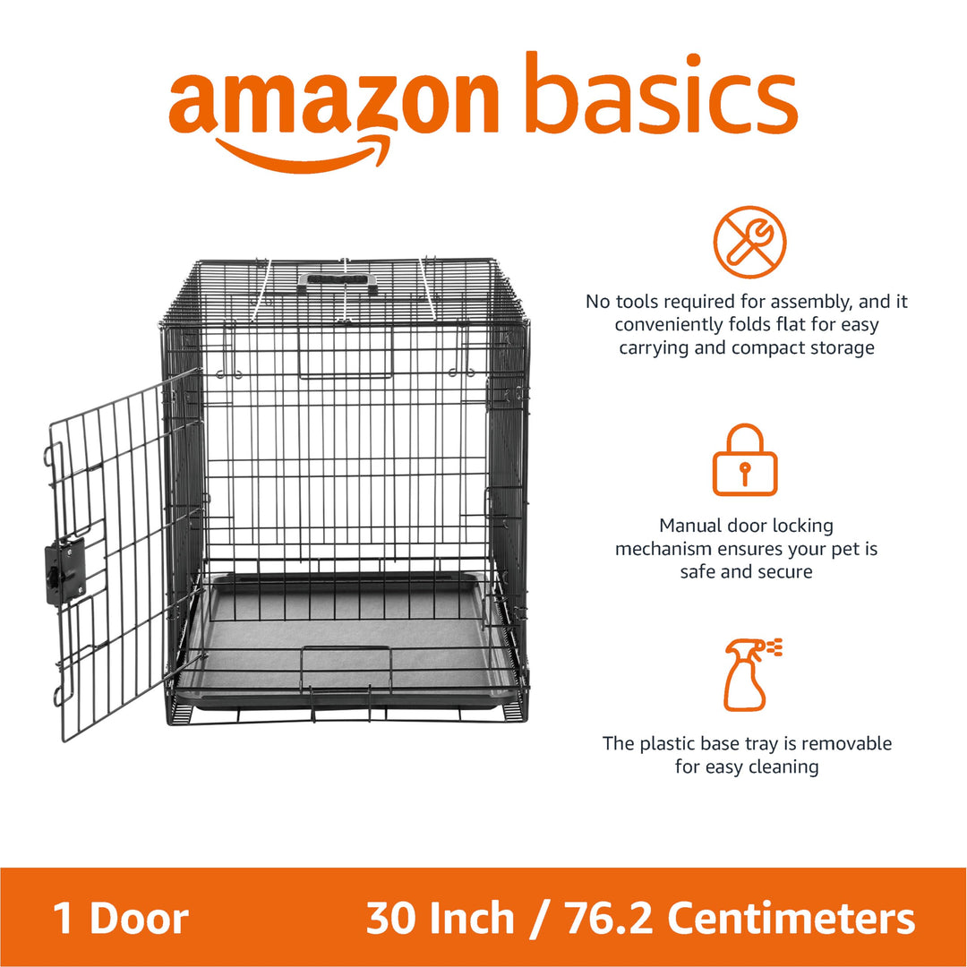 Amazon Basics - Durable, Foldable Metal Wire Dog Crate with Tray, Single Door, 30 x 19 x 21 in, Black Retail $39.23