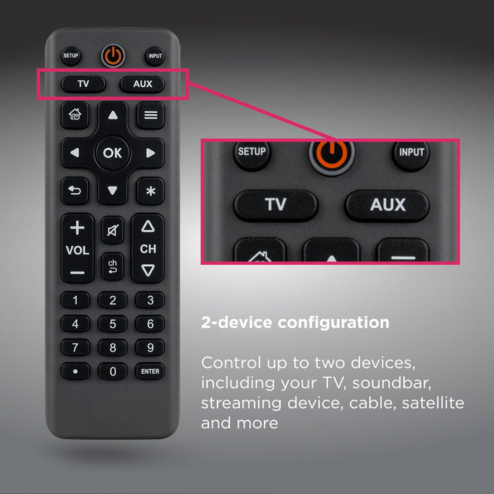 GE Big Button Universal Remote Control, Universal Replacement Remote for Samsung, LG, Vizio, Sony, Smart TV, Fire TV, 2 Device, Charcoal, 83036 Retail $25.99