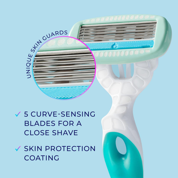 Schick Hydro Silk Sensitive Women's Disposable Razors, 6ct | 5-Blade Disposable Razors for Women Sensitive Skin | Travel Razor for Women