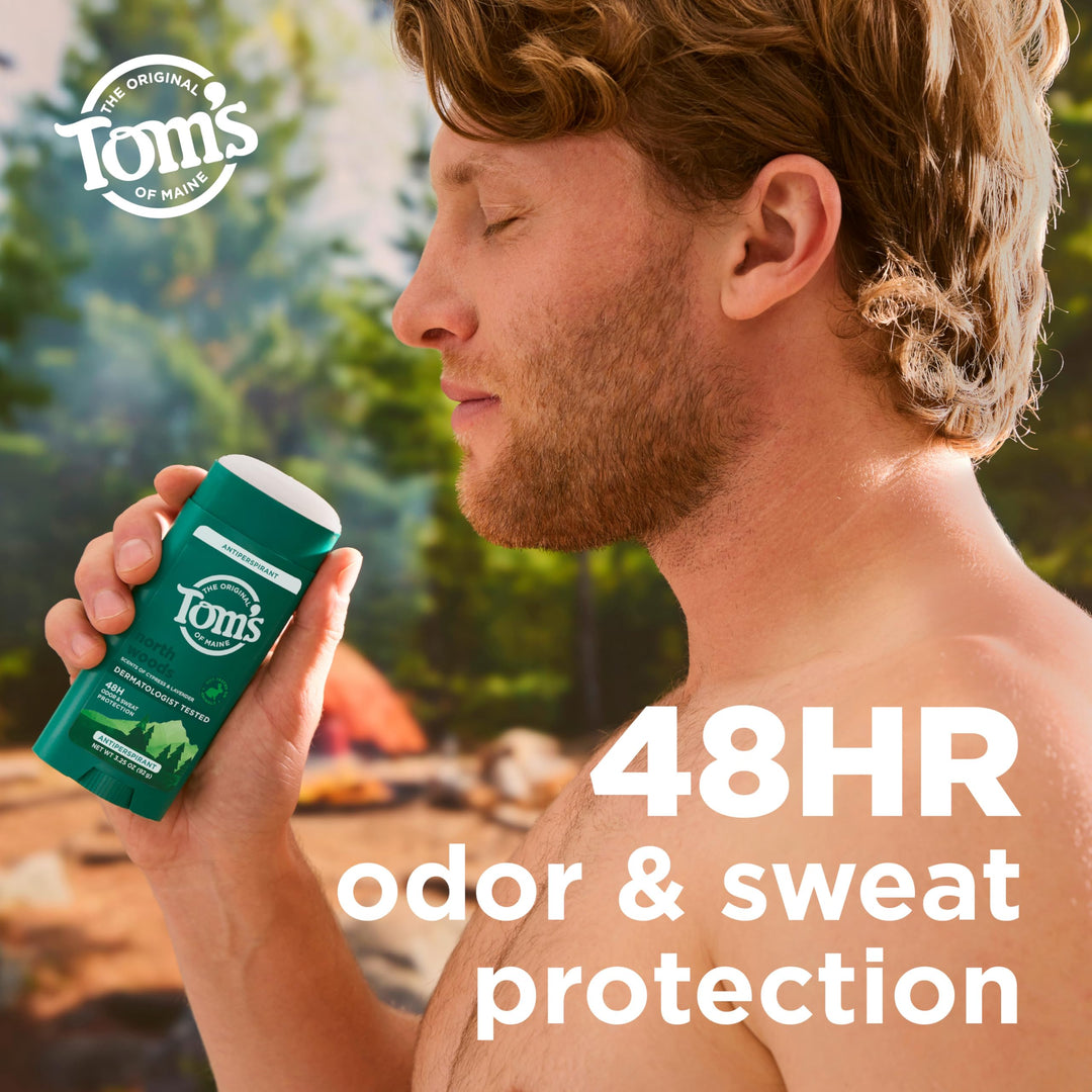 TomÃ¢â‚¬â„¢s of Maine North Woods Antiperspirant for Men and Women, No Artificial Fragrances, Dyes, or Preservatives, Baking Soda Free, 48-Hour Odor and Sweat Protection, 3.25 oz