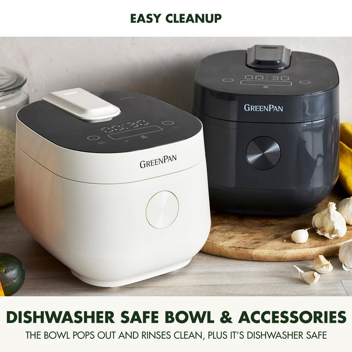 GreenPan Carb Reducing Electric Rice Cooker, 4 Cups Uncooked/8 Cooked Rice, 10 Presets, LED Display, Healthier Meals, Delay Timer, PFAS-Free Ceramic Nonstick Removable Bowl, Cool Touch, Steam, Cream