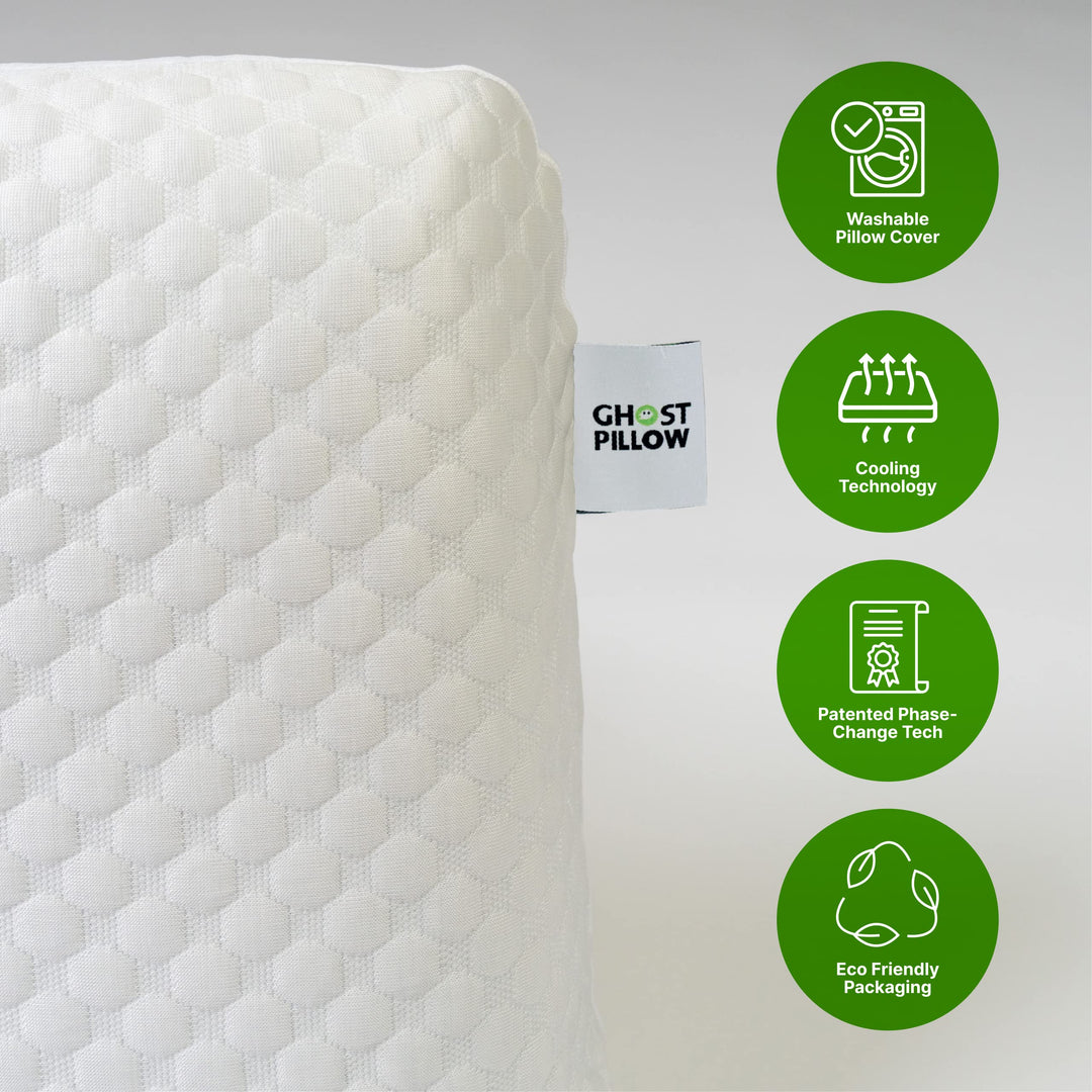 GhostBed Firm Cooling Memory Foam Pillows - Queen Size Pillow, Ventilated with Washable Cover - Ideal Bed Pillows for Stomach, Back, and Side Sleepers - Premium Cooling Pillows. Firm Pillow Retail $99.99