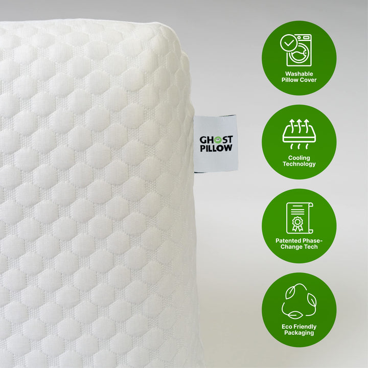 GhostBed Firm Cooling Memory Foam Pillows - Queen Size Pillow, Ventilated with Washable Cover - Ideal Bed Pillows for Stomach, Back, and Side Sleepers - Premium Cooling Pillows. Firm Pillow Retail $99.99