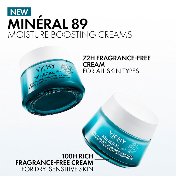 VICHY Mineral 89 Fragrance Free Cream, 72H Moisture Boosting Lightweight Cream, Hydrating Face Moisturizer with Hyaluronic Acid and Niacinamide, Suitable for All Skin Types
