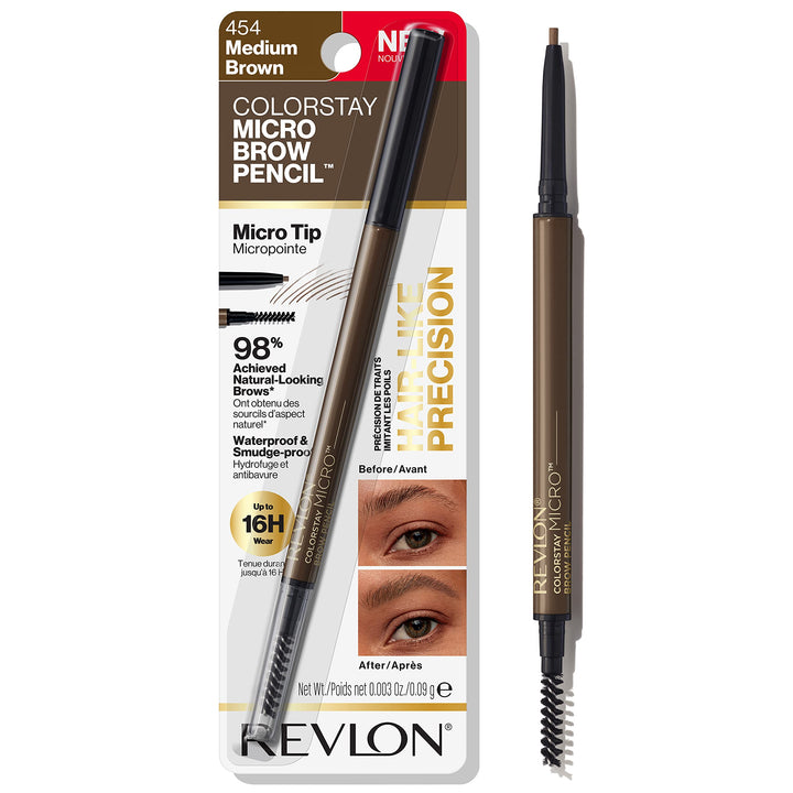 Revlon ColorStay Micro Eyebrow Pencil with Built In Spoolie Brush, Infused with Argan and Marula Oil, Stocking Stuffer for Her, 454 Medium Brown, 0.003 oz Retail $8.22