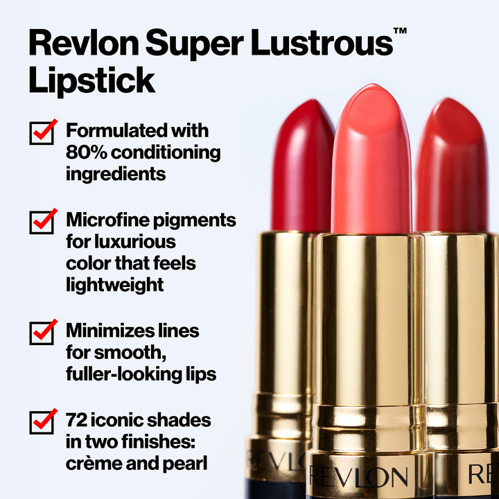 Revlon Super Lustrous Lipstick, Creamy Formula For Soft, Fuller-Looking Lips, Moisturized Feel, Ruby Attitude, 0.15 oz