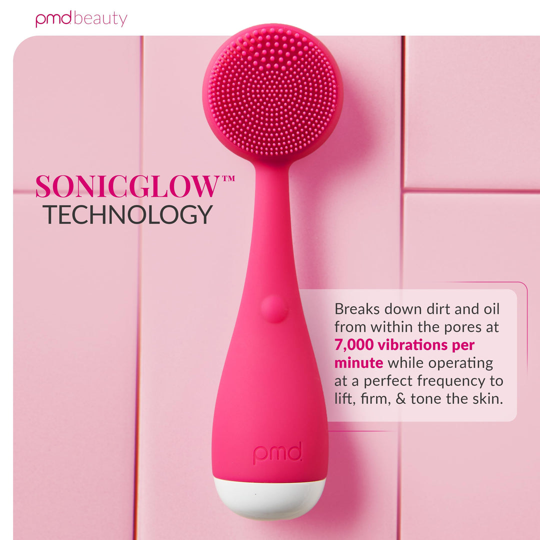 PMD Clean Mini - Smart Facial Cleansing Device with Silicone Brush & Anti-Aging Massager - Waterproof - SonicGlow Vibration Technology - Clear Pores and Blackheads - Lift, Firm, and Tone Skin