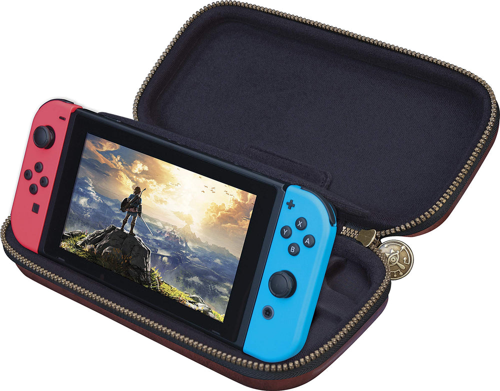 Officially Licensed Nintendo Switch Deluxe Zelda Link Travel Case â€“ Premium Hard Case Made with Koskin Saddle Leather Embossed with Zelda Breath of The Wild Art 2 Game Cases