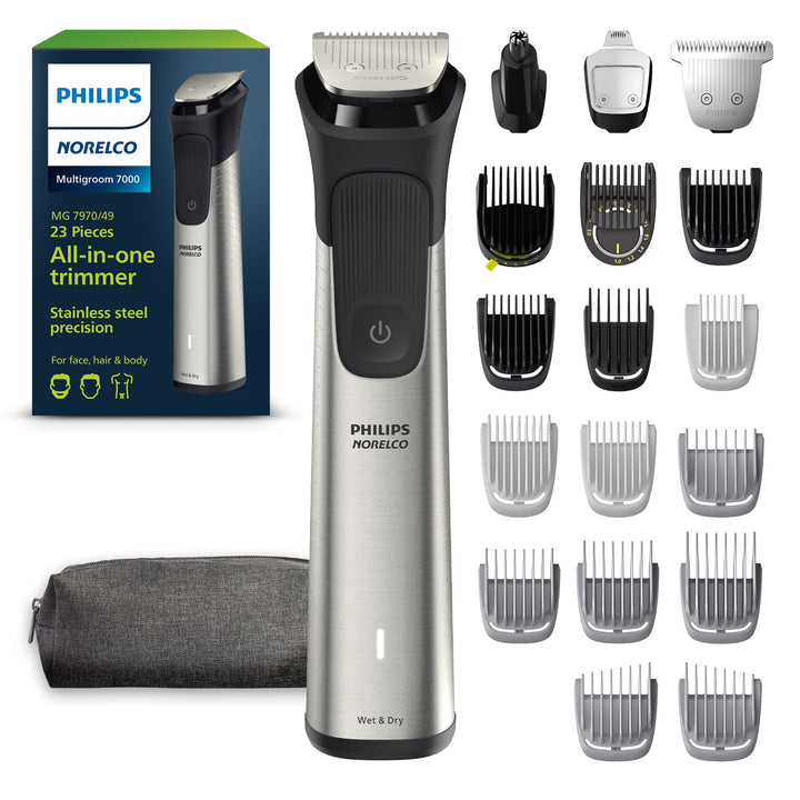 Norelco Philips All-in-One 7000 Series 23-Piece Trimmer - Electric Shaver and Clipper for Face, Beard, Head & Body, Self-Sharpening Titanium Blades, 26 Length Settings (0.5-16 mm), MG7970/49 Retail $79.99