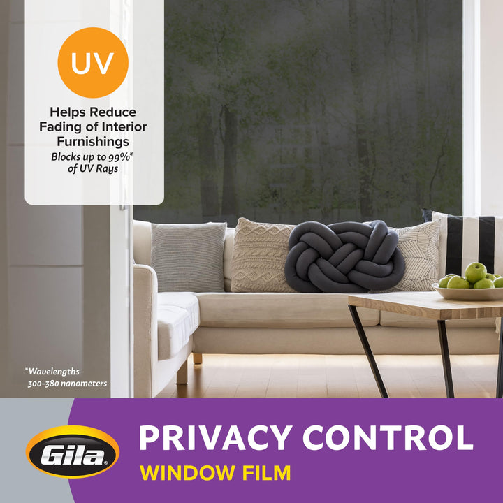 Gila Privacy Black Static Cling Residential DIY Window Film No Glue No Adhesive 3ft x 6.5ft (36in x 78in) - PB78