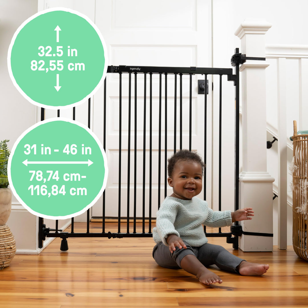Ingenuity The Stairway+ 46W Series, Baby Gate for Stairs, Dog Gate Indoor for Banister Mount, Secure Stairway Safety Gate - Black Retail $99.98