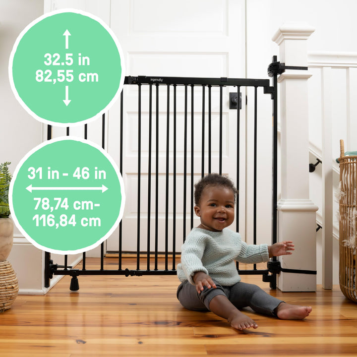 Ingenuity The Stairway+ 46W Series, Baby Gate for Stairs, Dog Gate Indoor for Banister Mount, Secure Stairway Safety Gate - Black Retail $99.98