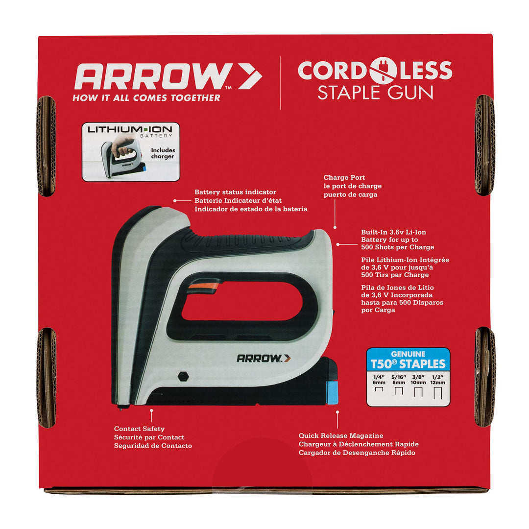 Arrow T50DCD Heavy Duty Cordless Electric Staple Gun, Battery Powered Stapler for Upholstery, Furniture, Office, Decorating, Fits 1/4", 5/16Ã¢â‚¬Â, 3/8", or 1/2" Staples