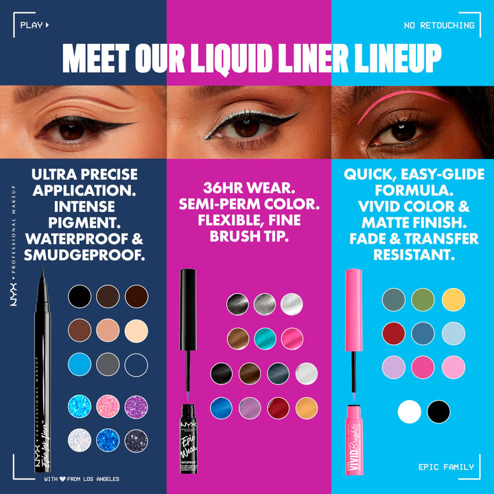 NYX PROFESSIONAL MAKEUP Epic Ink Glitz Liner, Waterproof Metallic Liquid Eyeliner with Vegan Formula - Flashy Flare (Shimmer Light Grey) Retail $11.00