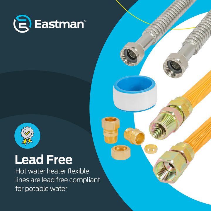 Eastman Gas Water Heater Installation Kit, 18 Inch Corrugated Stainless Steel Water Heater Hoses, 24 Inch Yellow Gas Supply Connector, 48280 Retail $72.23