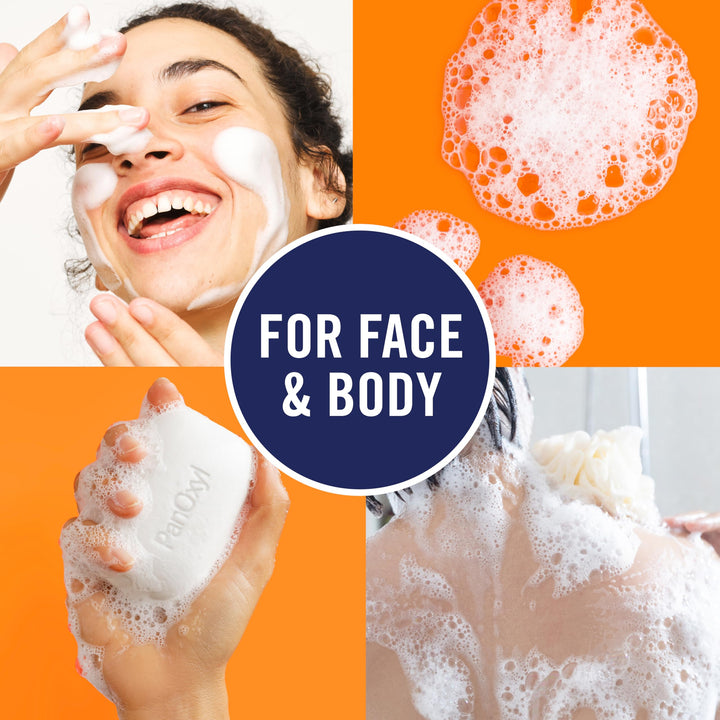 PanOxyl Acne Treatment Bar with 10% Benzoyl Peroxide, Maximum Strength Acne Bar for Face, Chest, and Back, Soap-Free Body Wash, Treats Acne Pimples, Whiteheads, Blackheads, pH Balanced, Vegan, 4 oz