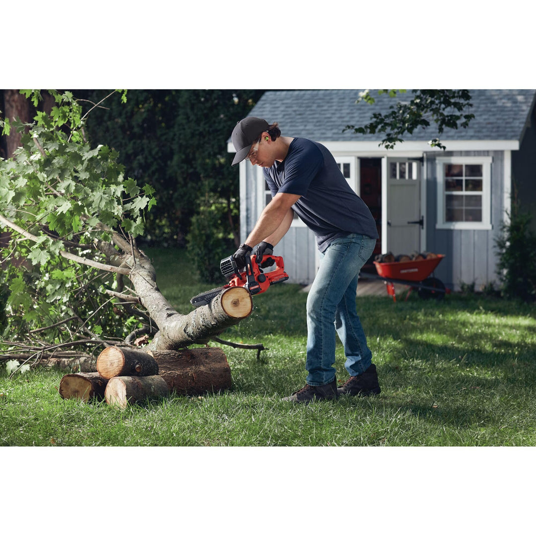 CRAFTSMAN Mini Chainsaw, 10 inch Mini Chainsaw Cordless, Electric Chain Saw, V20 Battery and Charger Included, Handheld Tree Trimmer Wood Cutter (CMCCS610D1) Retail $179.00