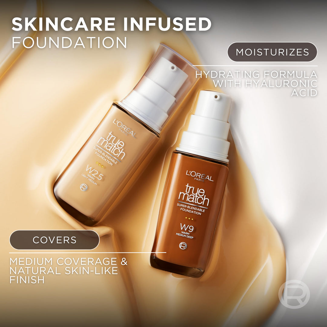 L'Oreal Paris True Match Super-Blendable Foundation, Medium Coverage Liquid Foundation Makeup, N4, Light Medium, 1 Fl Oz