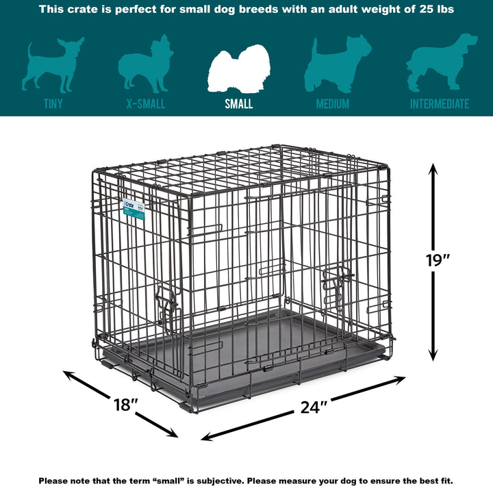 MidWest Homes for Pets 24-Inch iCrate for Small Breeds, 12-20 lbs, Double Door Folding Dog Crate with Divider Panel, Leak-Proof Tray & Secure Latches, Portable, Durable & Easy to Assemble Retail $27.29