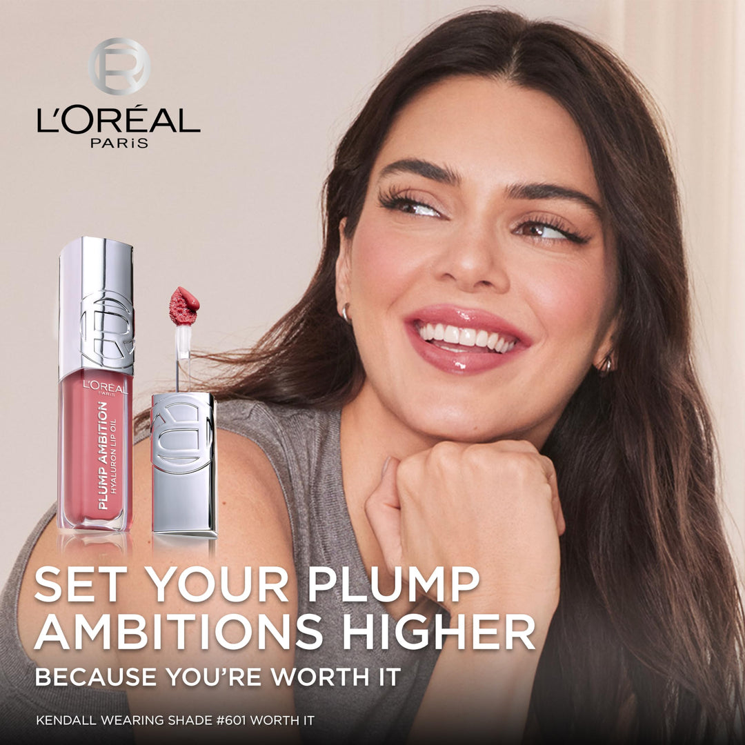 L'Oreal Paris Plump Ambition Hyaluron Lip Oil, 24 HR Lip Gloss with Hyaluronic Acid, Volumizing Formula with Glass-Like Shine, Rouge In Love 380, 0.16 Fl Oz Retail $13.99