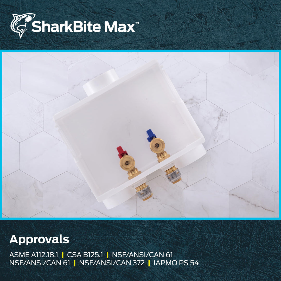 SharkBite 1/2 Inch x 3/4 Inch MHT Washing Machine Outlet Box, Push to Connect Brass Plumbing Fittings, PEX Pipe, Copper, CPVC, 24763 Retail $44.82