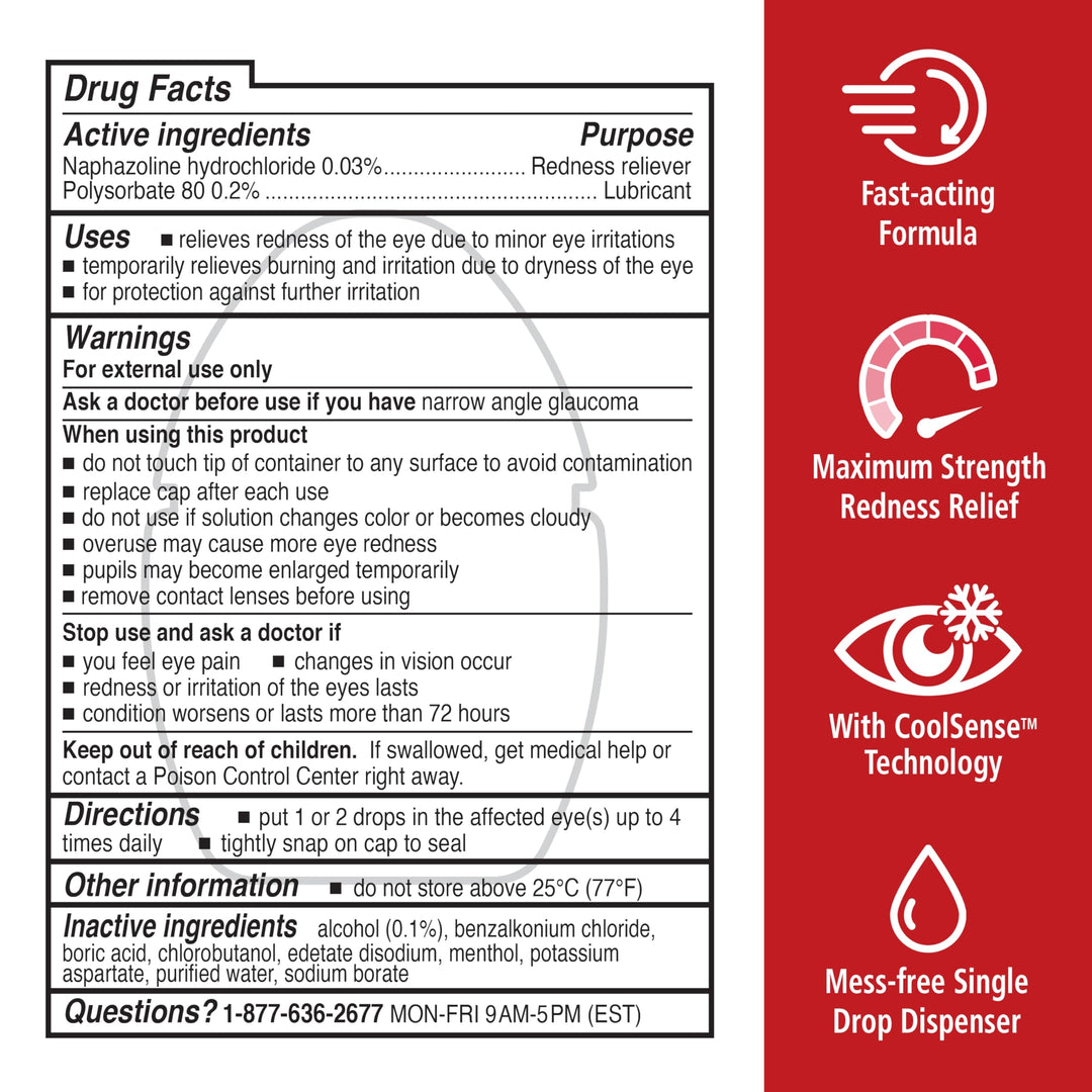 Rohto Max Strength Redness Reliever, Lubricant Eye Drops, Fast, Cooling Relief for Red, Dry, Itchy Eyes, Redness and Dryness Symptom Relief, Soothing Eye Drops, 0.4 fl oz Bottle