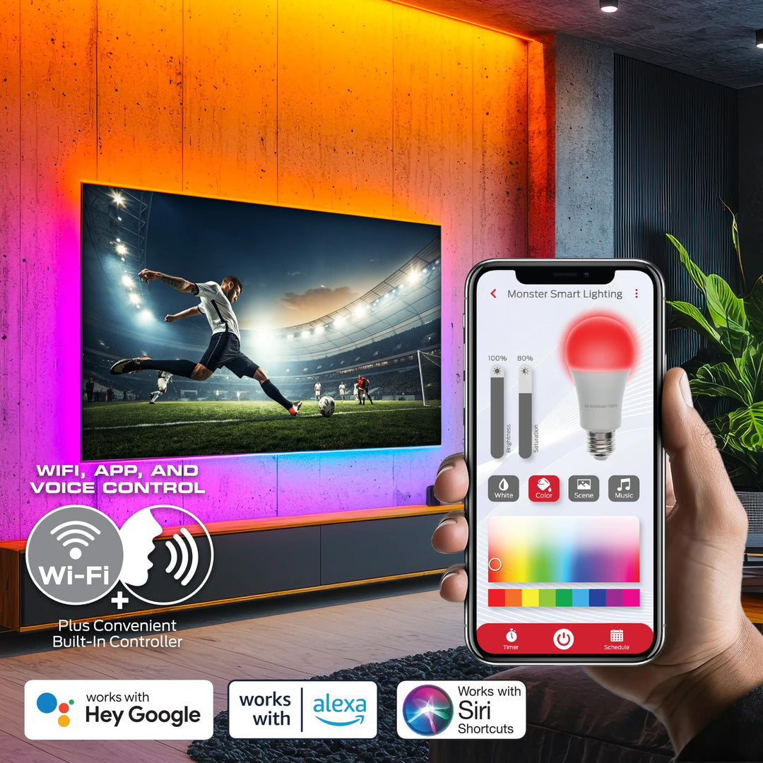 Monster Smart RGB+IC LED Strip Lights 50ft – Sound Reactive Strip Lights for Bedroom, App & Voice Control, RGB Light Strip for Room, Alexa Google Home, Razer Chroma Sync - 270 RGB+IC LED Lights Retail $29.99