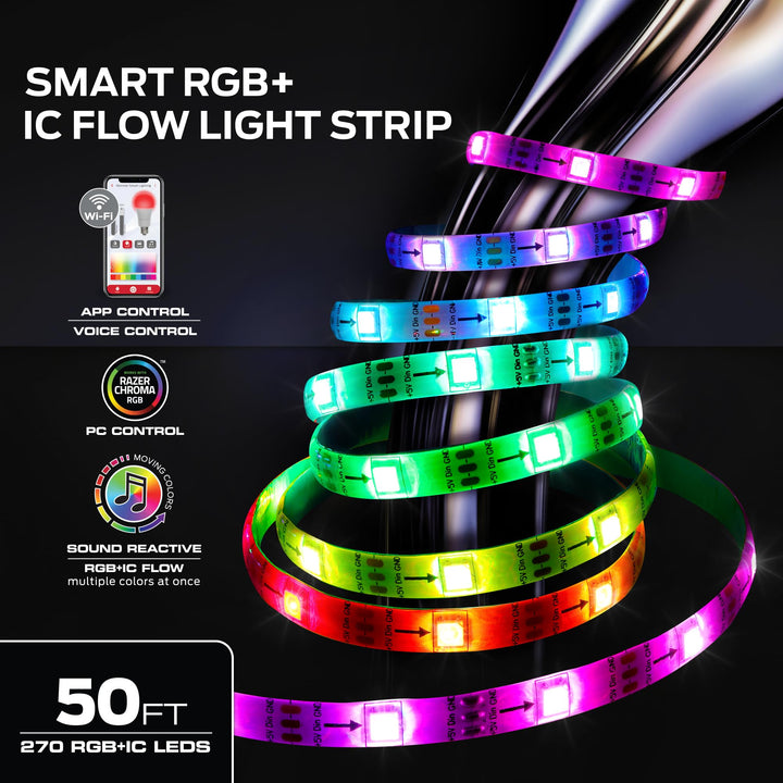 Monster Smart RGB+IC LED Strip Lights 50ft – Sound Reactive Strip Lights for Bedroom, App & Voice Control, RGB Light Strip for Room, Alexa Google Home, Razer Chroma Sync - 270 RGB+IC LED Lights Retail $29.99